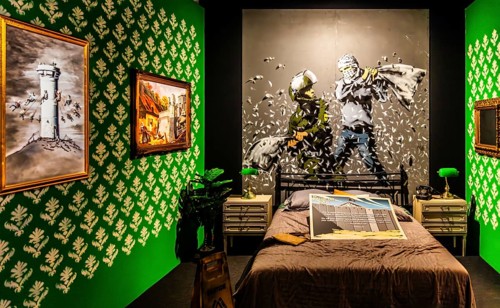 Banksy - The Walled Off Hotel, ironically artistically designed rooms right next to the