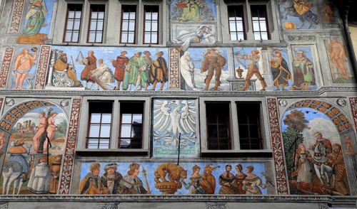 House facade with facade painting in the old town, Stein am Rhein, Canton Schaffhausen,