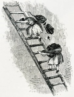 Women transporting coal to the surface in the mines of eastern Scotland in the 19th century. From
