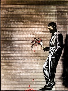 Banksy - Waiting in Vain, Romance at the entrance of a strip club, 2013, Hell's Kitchen, New York