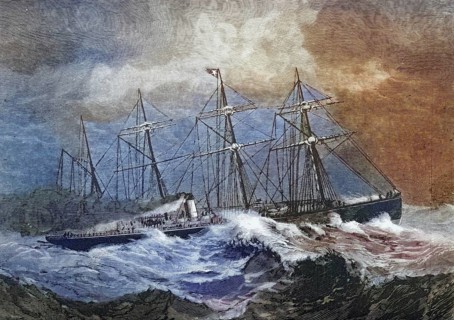 The 3867-ton steamship Celtic crossing the Atlantic in the winter of the 1870s, America, digital