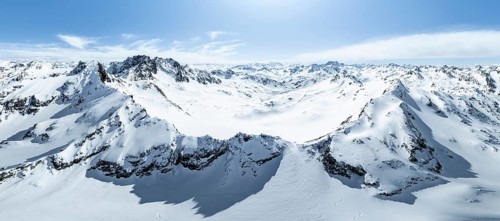Alpine panorama, aerial view in winter at Piz Grialetsch, Albula Alps, Rhaetian Alps, Grisons,