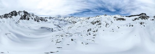 Alpine panorama, aerial view in winter, Albula Alps, Rhaetian Alps, Grisons, Eastern Switzerland,