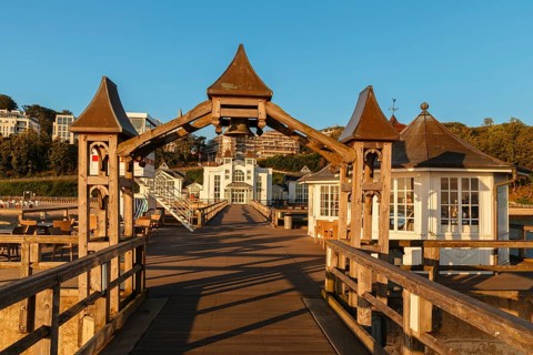 View from the pier to the town centre of Sellin, Island of Rügen, Mecklenburg-Western Pomerania,