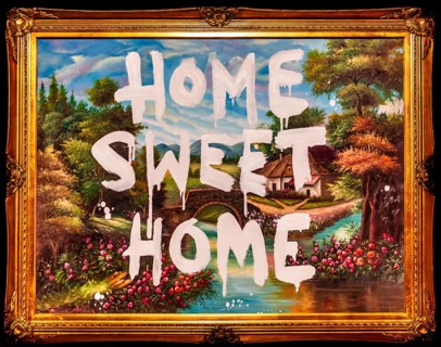 Banksy - Home Sweet Home, rethinking the traditional home, exhibition Barely Legal, 2006, Los