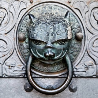 Close-up, door knocker with animal head at the Church of the Redeemer, Bad Homburg vor der Höhe,
