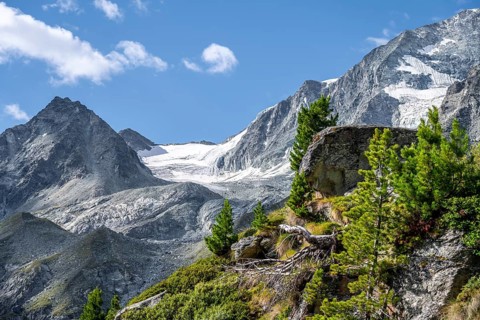 Picturesque mountain landscape with glacier Glacier de Piece, Arolla, Valais, Western Alps,