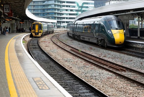 GWR British Rail Class 800 Inter City Express train and Class 158 Sprinter train, Temple Meads