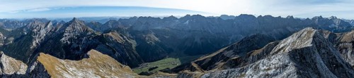 Aerial view, Alpine panorama of the Gamsjoch group, Eng valley, Karvendel, Tyrol, Austria, Europe