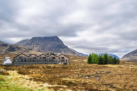 Mountains and Moors over Glen Etive Valley, Glencoe, Highlands, Scotland and Buachaille Etive Mòr,