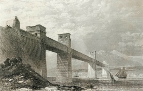 The Britannia cane bridge across the Menai Strait between the Isle of Anglesey and the Welsh