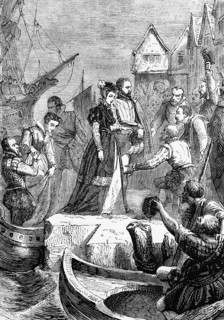 Mary Stuart lands in Leith, Scotland. After the burning of Holyroodhouse during the raid on