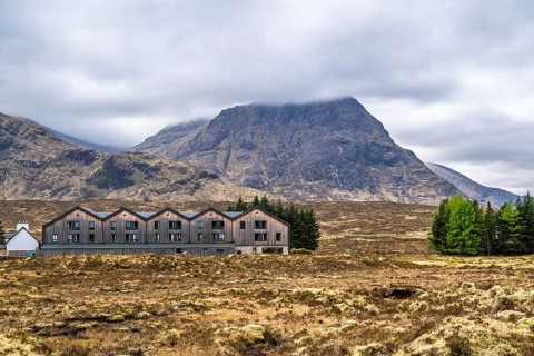 Mountains and Moors over Glen Etive Valley, Glencoe, Highlands, Scotland and Buachaille Etive Mòr,