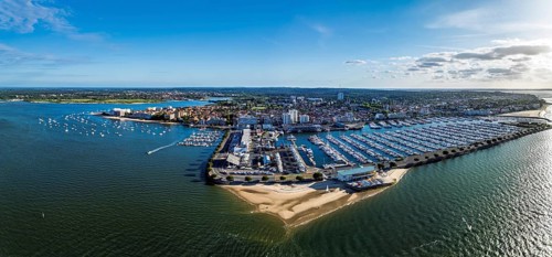 Panorama of Marina and Beach in Arcachon from a drone, Arcachon, Gironde, France, Europe