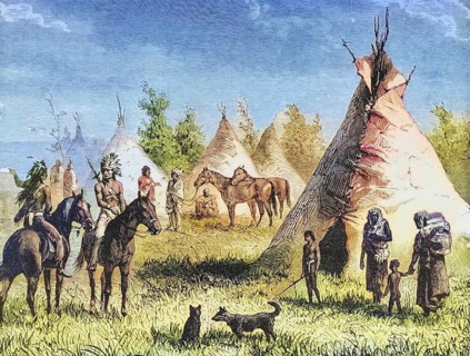 Sioux village with tepees around 1820, America, digital reproduction from American Pictures, drawn