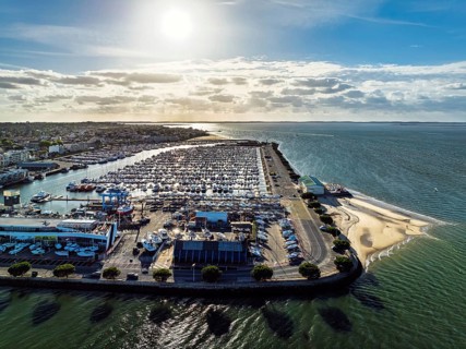 Marina and Beach in Arcachon from a drone, Arcachon, Gironde, France, Europe