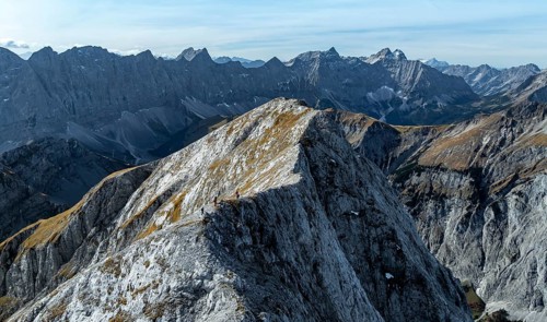 Aerial view, Alpine panorama of the Gamsjoch group, Eng valley, Karvendel, Tyrol, Austria, Europe