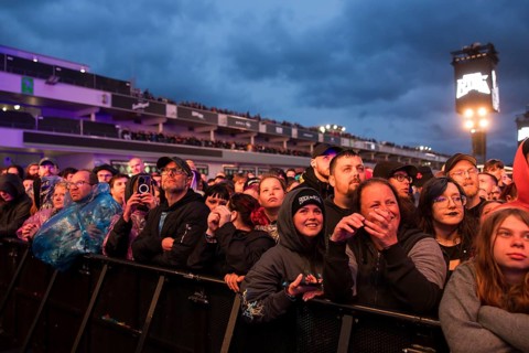 Festival visitors in front of the grandstand at the Rock am Ring Festival on Friday, Nürburgring