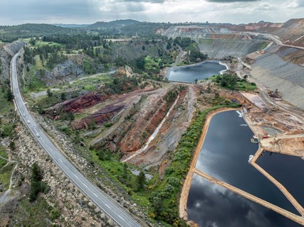 Aerial view of open pit mining, copper mine, Rio Tinto, Minas de Rio Tinto, Andalusia, Spain,