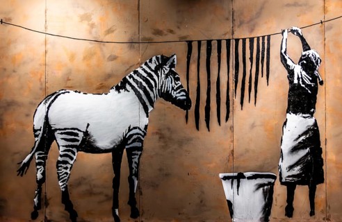 Banksy - Washing Zebra Stripes, Identity, Change and Perception, 2008, Timbuktu, Mali, exhibition