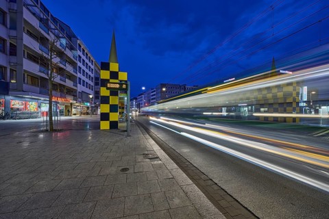 Steintor tram stop, designer Alessandro Mendini, general architecture, car headlights, traces of