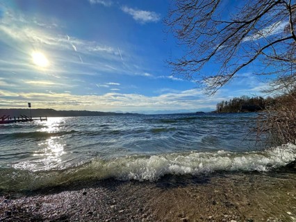 Surf during a storm on Lake Starnberg, Bavaria, Germany, Europe