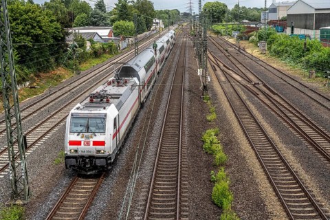 IC train, double-decker, Intercity, on the line between Bochum and Dortmund, at Dortmund-Marten,