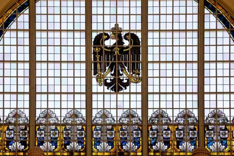 A stained glass window in the railway station with an imperial eagle is a reminder of the imperial