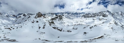 Aerial view, Alpine panorama with Piz Laviner, winter in the high mountains, Albula Alps, Rhaetian