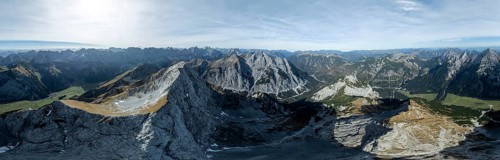 Aerial view, Alpine panorama of the Gamsjoch group, Eng valley, Karvendel, Tyrol, Austria, Europe