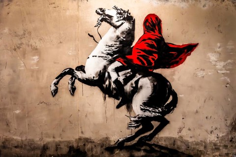 Banksy - Blind Napoleon, reinterpretation of the painting by Jacques-Louis David, metaphor for
