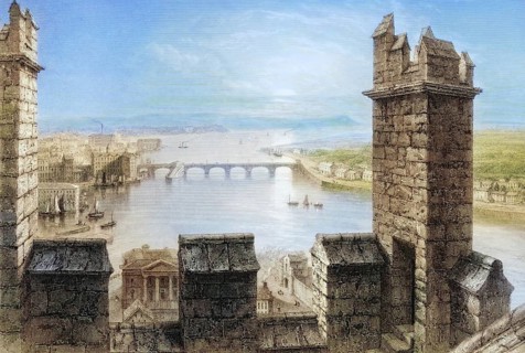 The Shannon from the tower of Limerick Cathedral, Ireland, from the Landscape and Antiquities of