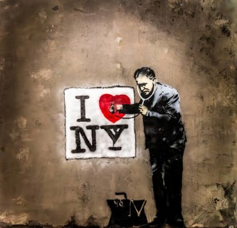 Banksy - Peaceful Hearts Doctor, symbol of care in urban chaos, 2010, San Francisco, USA,