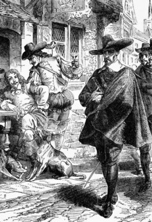 Puritans walk past a group of drinking Cavaliers, 1630. In the run-up to the English Civil War,