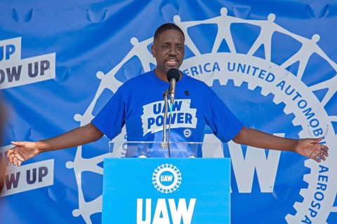 Detroit, Michigan USA - 7 June 2025 - Members of the United Auto Workers rally to support Rev.