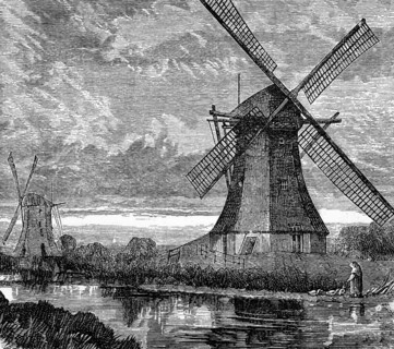Windmills for draining the polder, around 1870, Netherlands, digital reproduction of a historical