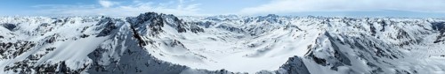 Alpine panorama, aerial view in winter at Piz Grialetsch, Albula Alps, Rhaetian Alps, Grisons,