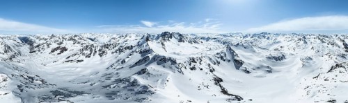 Alpine panorama, aerial view in winter at Piz Grialetsch, Albula Alps, Rhaetian Alps, Grisons,