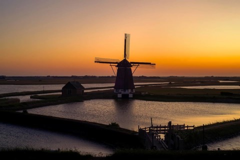 1878 windmill Het Noorden, traditional polder mill, smock mill near Oosterend on the island Texel