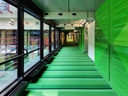 Listed RWTH Aachen University Hospital, interior photograph, high-tech architecture, North
