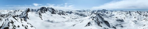 Alpine panorama, aerial view in winter, Albula Alps, Rhaetian Alps, Grisons, Eastern Switzerland,