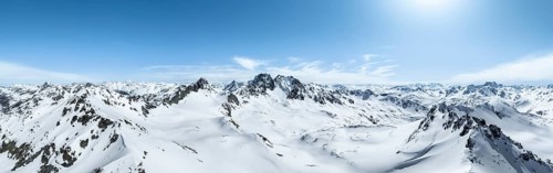 Alpine panorama, aerial view in winter at Piz Grialetsch, Albula Alps, Rhaetian Alps, Grisons,