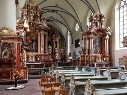 View of chancel of parish church former historic abbey church of Corvey Imperial Abbey dedicated to