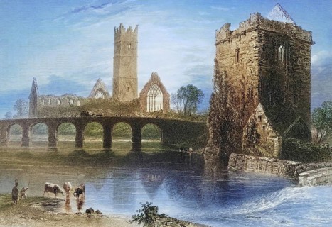Clare Abbey, Galway, Ireland, from the Landscape and Antiquities of Ireland, 1841, digital