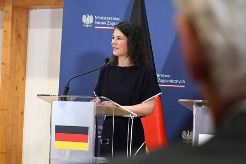 Foreign Minister Annalena Bärbock at a joint press conference with her Polish counterpart, Foreign