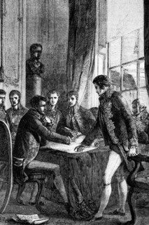 An allied representative signs the Treaty of Paris of 1815 on 20 November 1815 after the defeat and