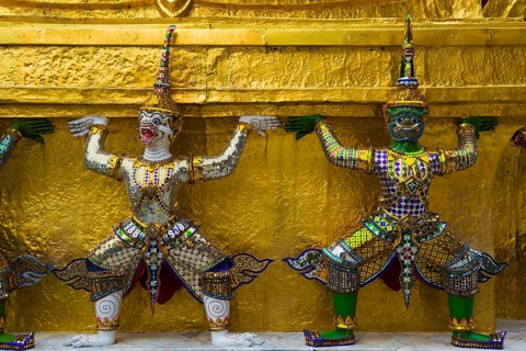 Wat Phra Kaeo temple, old royal palace, Bangkok, Thailand, Asia
