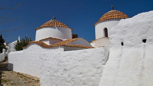 Church of Agia Kioura, White church with domed roof in densely built-up area, Church, Chora, World