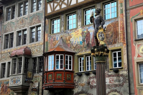 House facade with facade painting in the old town, Stein am Rhein, Canton Schaffhausen,