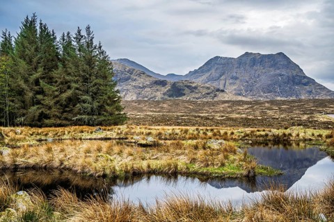 Mountains and Moors over Glen Etive Valley, Glencoe, Highlands, Scotland and Buachaille Etive Mòr,